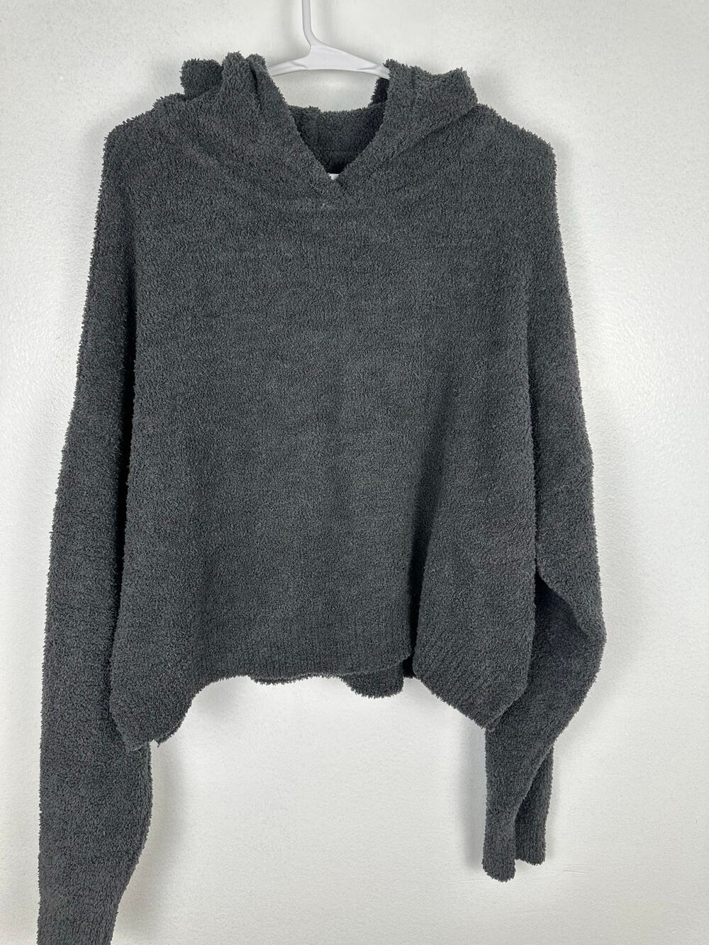 Aerie Women's Cozy Fuzzy oversized dark gray Cropped Hoodie Medium